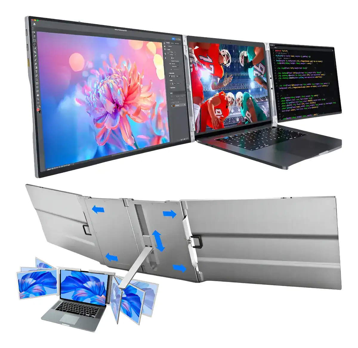 Monitor Portátil Triplo Fopo De 12, Fhd 1080p Ips Função D